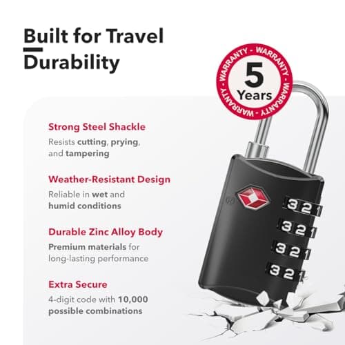NovLock Suitcase Padlocks, TSA Approved Luggage Locks, Travel Padlocks — view 6