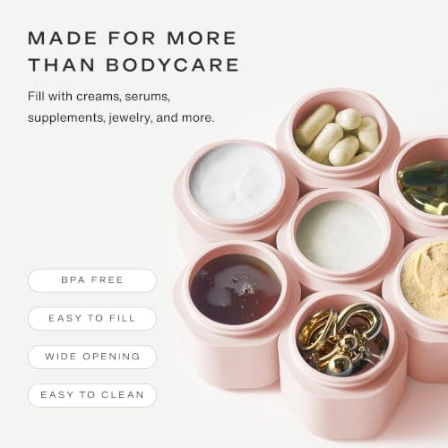 Cadence Travel Containers - Body Care Capsule Set - Magnetic Containers with Lids,Carry On Travel Essentials for Women/Men - 3 Flex Mediums (1.32oz) - Body Wash, Lotion & Sun Icon Labels - Petal — view 6