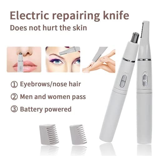 SONGQEE Nose Hair Trimmer for Men and Women, 2-in-1 Electric Nose and Ear Eyebrow Trimmer Shaving Nasal Hair Eyebrow Razor for Face Lips Facial Hair Remove Hair Cutter (White) — view 2