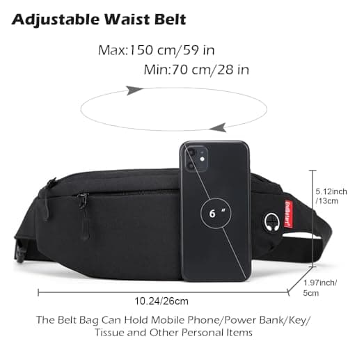 Crossbody Bag Fanny Pack for Men Women, Small Crossbody Sling Bag, Adjustable Waist Pack Durable Water Resistant Hip Pack Bumbag Belt Bag Chest Wallet for Travel Walking Running Hiking Cycling, Black — view 3