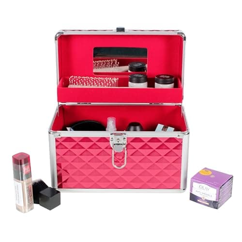 Aluminium Hard Make Up Travel Storage Box Cosmetic Beauty Vanity Case Organiser (Red) — view 2