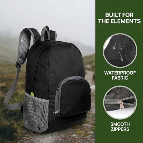 Yattuyix Foldable Backpack, 42×30.5×16cm Black Backpack for Travelling — view 3