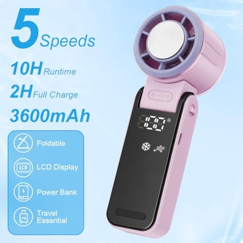 Aolso Handheld Turbo Fan with Ice Cooler, Portable Handheld Rechargeable Fans with 5 Speeds, Small Desk Fan Folding with LED Display, Pocket Fans for Travel/Commuting/Office/Home-Purple — view 6