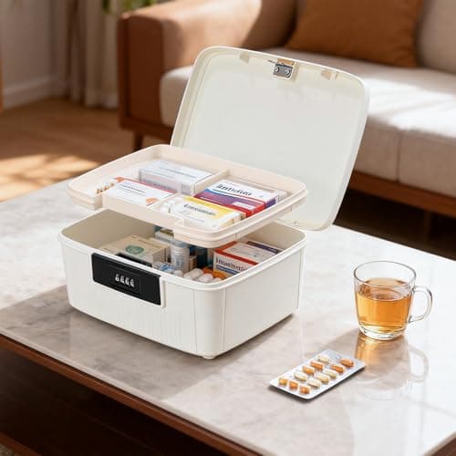 Mgrety Locking Storage Container, Medicine Storage Box with Combination Lock, Office Documents Safety, 2 Layer Medication Lock Container, Organizer Box for Medicine, Snacks, Phone, Office Documents — view 6