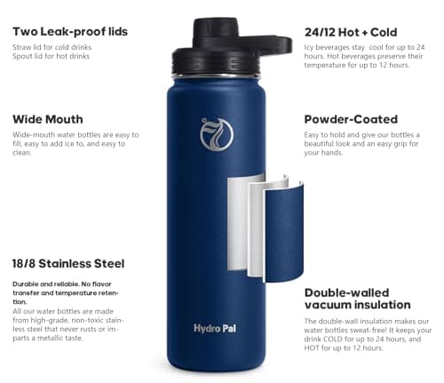 HydroPal Vacuum Insulated 750ml Stainless Steel Water Bottle with Dual Lids — view 2