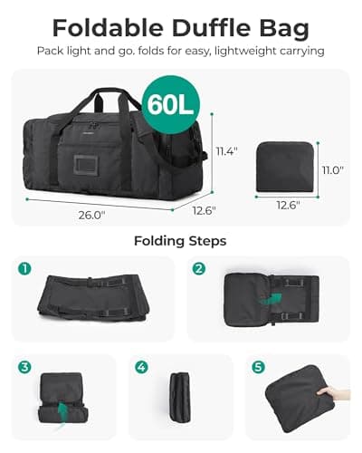 BAGSAMRT 60L Foldable Travel Duffle, Large Holdall Bag for Weekend Gym — view 5
