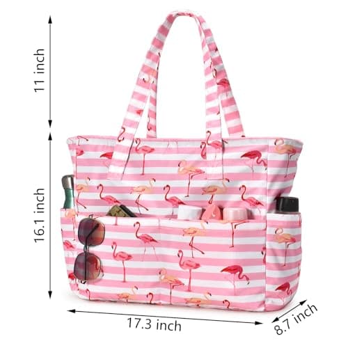 oscaurt Beach Bags Large Tote Bag with Zip Waterproof Foldable Weekend Bag Lightweight Travel Gym Bag for Women Holiday Essentials Handbags with Multi Pockets — view 5