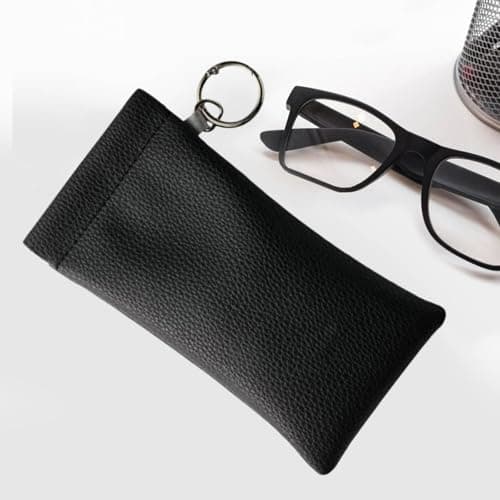 YWMJZEU Sunglasses Pouch Eyeglasses Case Glasses Bag Storage Organizer Faux Leather Water Resistant Compression Resistant with Lanyard Suitable for Commute Ba, black — view 5