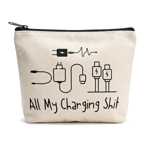 Travel Essentials Cable Bag, Funny Charging Cord Organizer Pouch for Women Men, Waterproof Tech Accessories Storage, Holiday Gifts Gadget Bag for USB Leads Power Bank