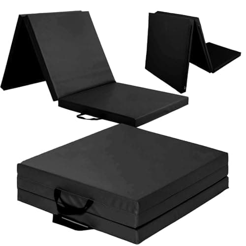 Exercise Mat – Tri-Fold PU Leather Yoga, Pilates & Gymnastics Mat, 6cm Thick Cushioned, Non-Slip, Foldable Home Gym Fitness Mat for Kids, Adults & Family Workouts (Black)