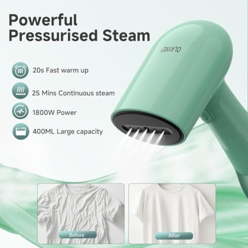 OLAYMEY Clothes Steamer 1800W Handheld, 400ml Tank, 20s Fast Heat-up (T201) — view 5