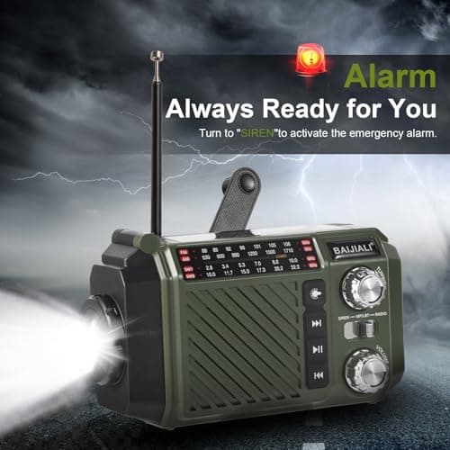 Wind Up Emergency Radio with 2600mAh Power Bank - Solar, Hand Crank & USB-C Charging, FM/AM/Shortwave, Torch & SOS for Survival Kits (Green) — view 6