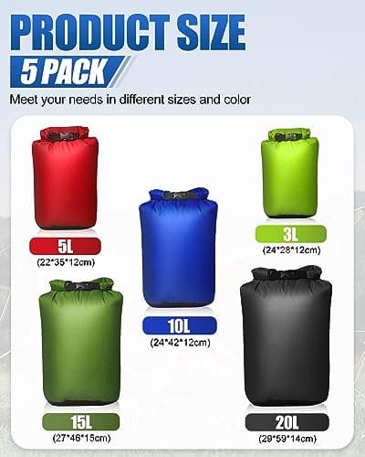 Victoper Waterproof Dry Bag Set 5Pcs, Lightweight Large Capacity Ripstop Dry Bags Waterproof in 3L 5L 10L 15L 20L Organizer Storage Bags for Outdoor Hiking Camping Fishing Cycling (Dry Bag 5PCS) — view 2