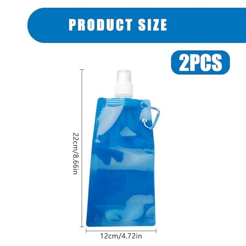 Hopzab 2PCS Collapsible Water Bottle, Reusable Foldable Water Bottles with Clip, 480ml for Outdoor Sports, Hiking, Biking, Travel(Blue, Orange) — view 2