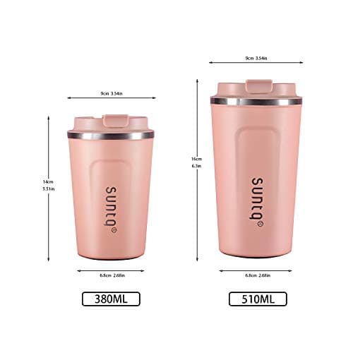 SUNTQ Reusable Coffee Cups Travel - Coffee Travel Mug with Leakproof Lid - Insulated Cup Thermal Mug - Stainless Steel Coffee Travel Cup - for Hot and Cold Drinks, 13oz/380ml, Coral Pink — view 2