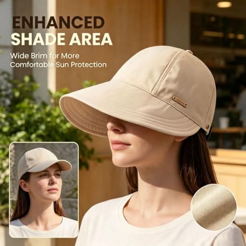Trendy Wide Brim Sun Hat,UPF 50+ UV Protection Cap for Ponytails Khaki — view 5