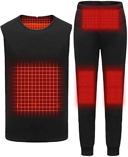 Electric USB Thermal Underwear Set for Men Women, Heated Long Johns Travel Heated Pants and Top(No Battery)(Male Black,M-Medium)