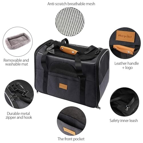 Morpilot Cat Carrier Airline Approved Pet Carrier up to 9kg Portable Dog Hand Bag Breathable Small Travel Cage with Adjustable Shoulder Strap and Collapsible Bowl — view 2