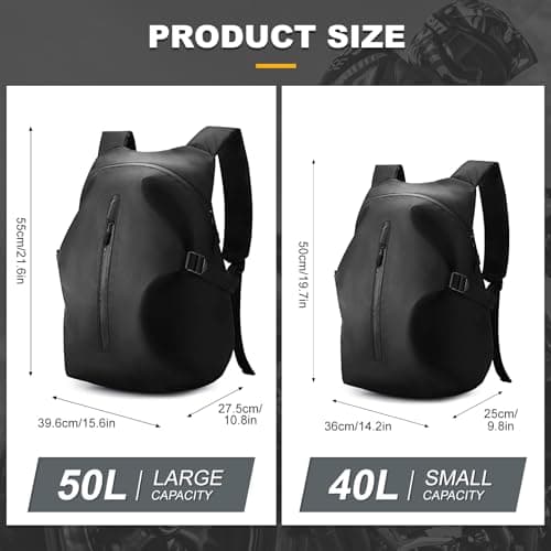 WEPLAN Motorcycle Backpack Mens Waterproof Motorcycle Rucksack Motorbike Helmet Bag Backpack Mens Womens Motorbike Rucksack with Large Capacity,Black — view 2