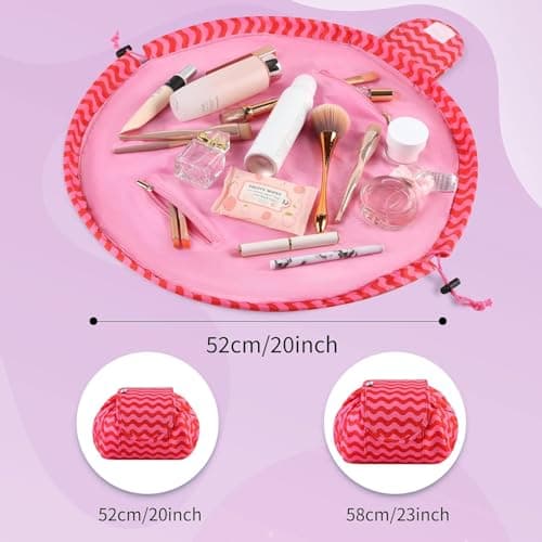 Vavabox Lazy Drawstring Makeup Bag, Flat Lay Cosmetic Bags (Red Wave) — view 3