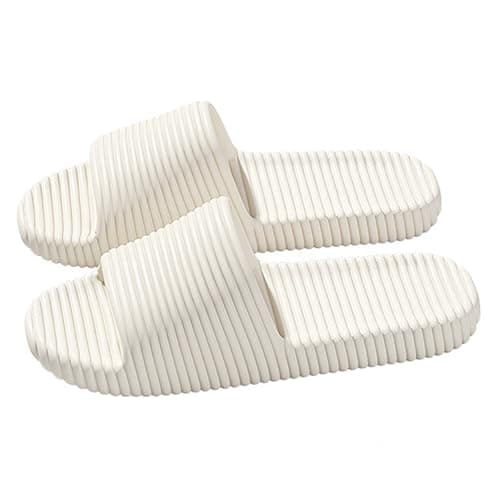 Lightweight Quick-Dry Shower Slippers for Women and Men, Slip-On Indoor Outdoor Slides with Soft EVA Sole, Open Toe Pool Sandals for Home Beach Gym Travel (White, 4.5)