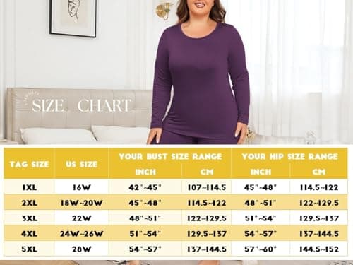 ForHailey Plus Size Thermal Underwear for Women Long Sleeve Fleece Lined Base Layer Top and Bottom Sets, Purple, XXXL — view 6