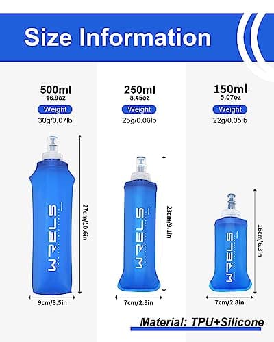 WRELS Folding Soft Flask Portable Collapsible Running Lightweight Water Bottle 150ml Energy Gel Flask for Marathon Hiking Trail Travel(150ml-2 Packs) — view 2