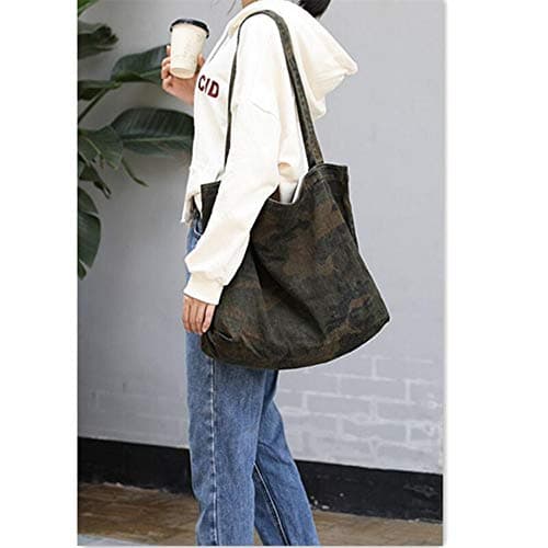 Women Vintage Canvas Camouflage Tote Shoulder Bag Shopping Bag Handbag, Green, M — view 2