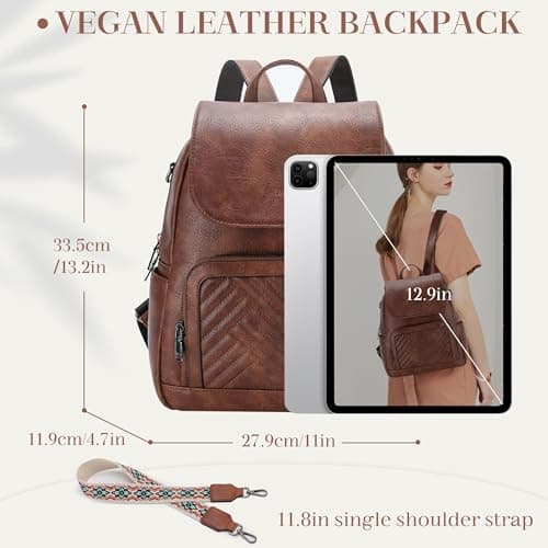 VASCHY Women Backpack, Vegan Leather Backpack for Travel/Work/School Brown — view 2