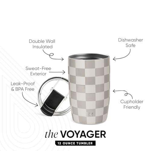 Simple Modern Travel Coffee Mug Tumbler with Flip Lid | Insulated Stainless Steel Iced Coffee Cup | Gifts for Women & Men | Voyager Collection | 350ml | Checkmate — view 2