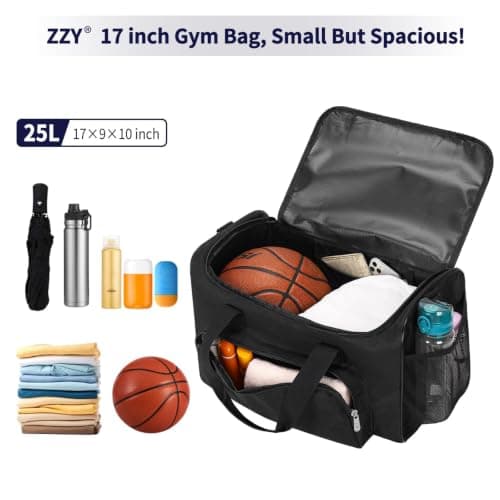 ZZY 25L Small Gym Duffle Bag, 17 inch, Black — view 2