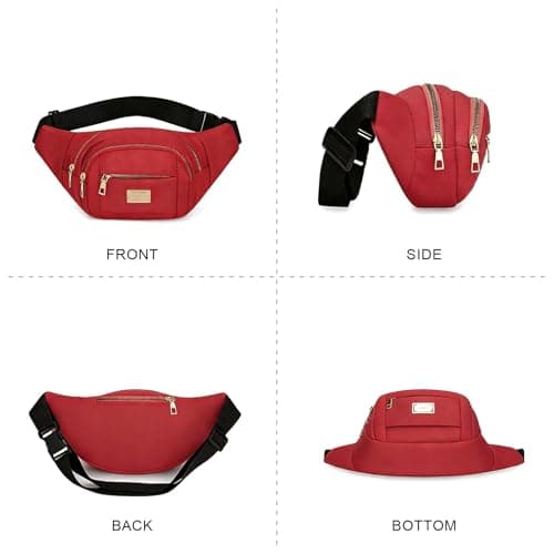 ADUDVLO Bumbags for Ladies Women Men Lightweight Adjustable Bum Bag Fanny Pack with 4 Zipper Pockets,Fashionable Waist Pack for Travel, Running, Hiking, Cycling (Red) — view 6