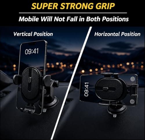 Car Phone Holder with Suction Cup Secure Mount with Adjustable Arm,2026 Upgraded Design 360° Rotation Phone Mount Cradle for Dashboard Windscreen One Touch Release for 4-7 Inch Smartphones — view 4