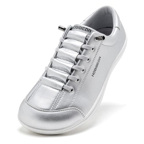 HOBIBEAR Womens Mens Wide Minimalist Barefoot Fashion Trainers Zero Drop Shoes Silver