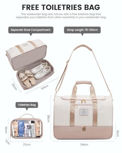 LOVEVOOK Weekend Bags for Women, 50L Large Maternity Hospital Overnight Travel Duffle with Toiletry Bag, Gym Yoga Bags with Shoe Compartment & Wet Pocket, Hand Luggage Bag for Travel Sports — view 2