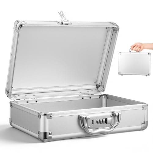 UKCOCO Aluminium Alloy Hard Briefcase for Men with Collision Protection and Password Safety, Portable Tool Storage Box Suitable for Boating and Camping, Silver Handheld Organizer