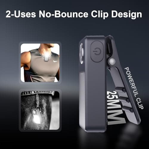 Tubasion Running Light USB-C Rechargeable, 3 Modes Upgraded 2-uses Clip on Torch, IPX7 Waterproof Compact LED Flashlight for Working, Cycling, Running, Camping and Safety Warning(Black 2Pack) — view 4
