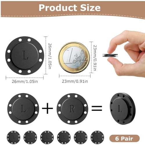 Magnetic Buttons,6 Pairs 26 mm Magnetic Press Studs for Sewing,Magnetic Closures for Clothing, Bags & Pockets. Large Snap Fasteners in Classic White for Easy and Strong Garment & Accessory Closures — view 2