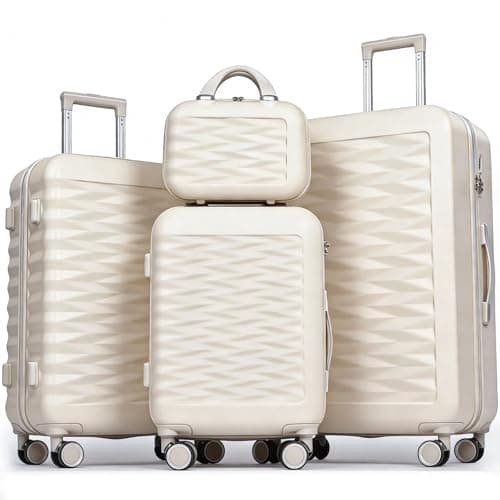 H.yeed 4-Piece Luggage Set Lightweight ABS Hard Shell Suitcase Set with TSA Lock and Spinner Wheels Travel Suitcase Set Includes 12" 20" 24" 28" (Beige, 4 pc Set)