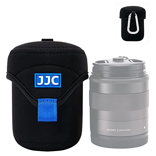 JJC Mirrorless Lens Pouch Bag Protective Case for Canon Fuji Olympus Nikon Sony Lenses, Soft Neoprene Water Resistant Travel Carry Camera Lens Wrap with Carabiner (Interior Size 2.6 x 3.1)