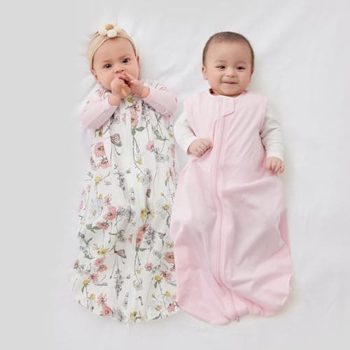 Duomiaomiao Baby Sleeping Bag 2 Pack 0.5 Tog Sleep Sack, Baby Summer Sleeping Bag 100% Cotton Baby Wearable Blanket Unisex Toddler Newborn Sleep Bag 0-6 Months, Flower&Pink — view 2