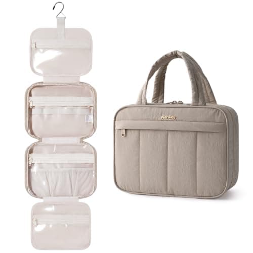 Narwey Toiletry Bags for Women, Hanging Toiletry Bag, Wash Bag Women, Makeup Cosmetic Organizer Gifts for Women, Toiletries Bag for Travel Essentials Accessories (Khaki) — view 2