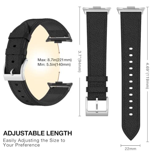 BDIG Leather Strap Compatible with Xiaomi Smart Band 10 Pro/9 Pro/8 Pro & for Xiaomi Redmi Watch 6/5/4, Genuine Leather Strap, Black Replacement Strap for Men and Women with Stainless Steel Clasp — view 5