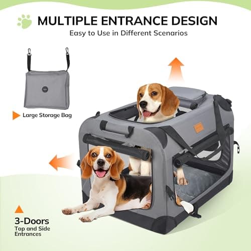Morpilot Large Dog & Cat Carrier | Soft-Sided Pet Travel Crate, Foldable Dog Car Crate, with Collapsible Bowl, Shoulder Strap & Storage Pockets, XL, Grey, (Max 32kg) — view 6