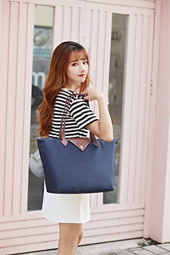 BOJLY Tote Bags for Women Stylish Waterproof Nylon Ladies Shoulder Bag Top Handle Handbag Folding Beach Travel Bag for Work,Shopping, School Black Large — view 6