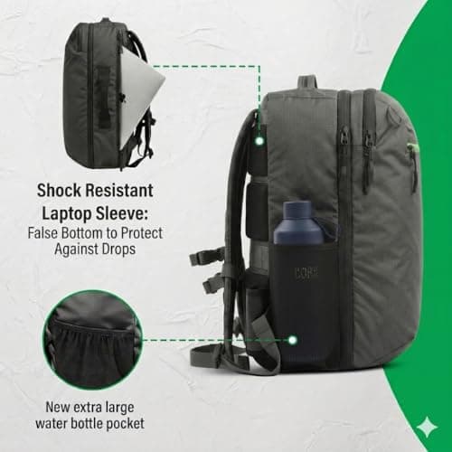 COR Surf Flight Approved Carry On Laptop Travel Backpack | Business Weekender Luggage Backpack for Men and Women, 2.0 - Matte Black, 34L US, Zippered — view 4