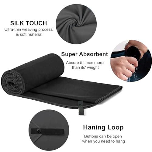 Microfibre Towel, Lightweight & Quick Dry Gym Towels, Soft, Super Absorbent, Ultra Compact Towel Great for Sports, Camping, Gym, Beach and Swimming (Black, 40x60cm) — view 3