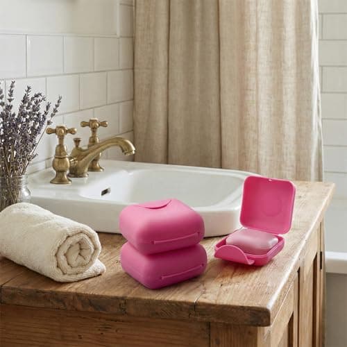 Hopzab 2 Pcs Travel Soap Box Small Size Square Soap Dish with Sealed Lid Portable Waterproof and Leakproof Case Holder for Home Bathroom Outdoor Gym Vacation Travel,Rose Red — view 4