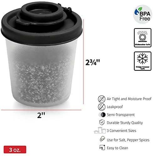 Salt and Pepper Pots – Salt and Pepper Shakers in a Range of Sizes – Non-Toxic Salt and Pepper Set for Home, Camping, Picnics, Lunch Boxes – Transparent Salt Pepper Set (Medium, 3 Pack) — view 6