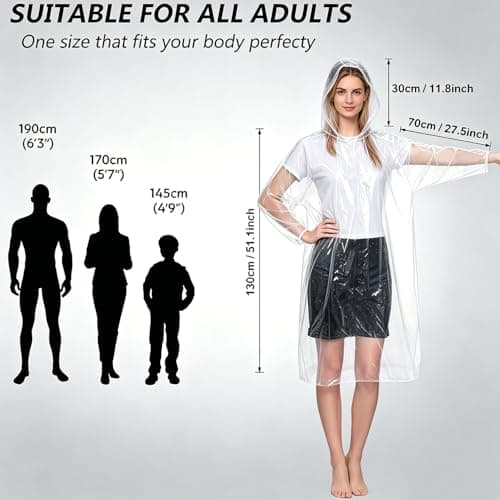 Disposable Rain Ponchos for Adults 12 Packs,Evance Clear Plastic Poncho Waterproof,One Size Fits 150-190cm,Portable Disposable Raincoat With Hood & Sleeves,Emergency Ponchos for Concerts,Travel,Hiking — view 2